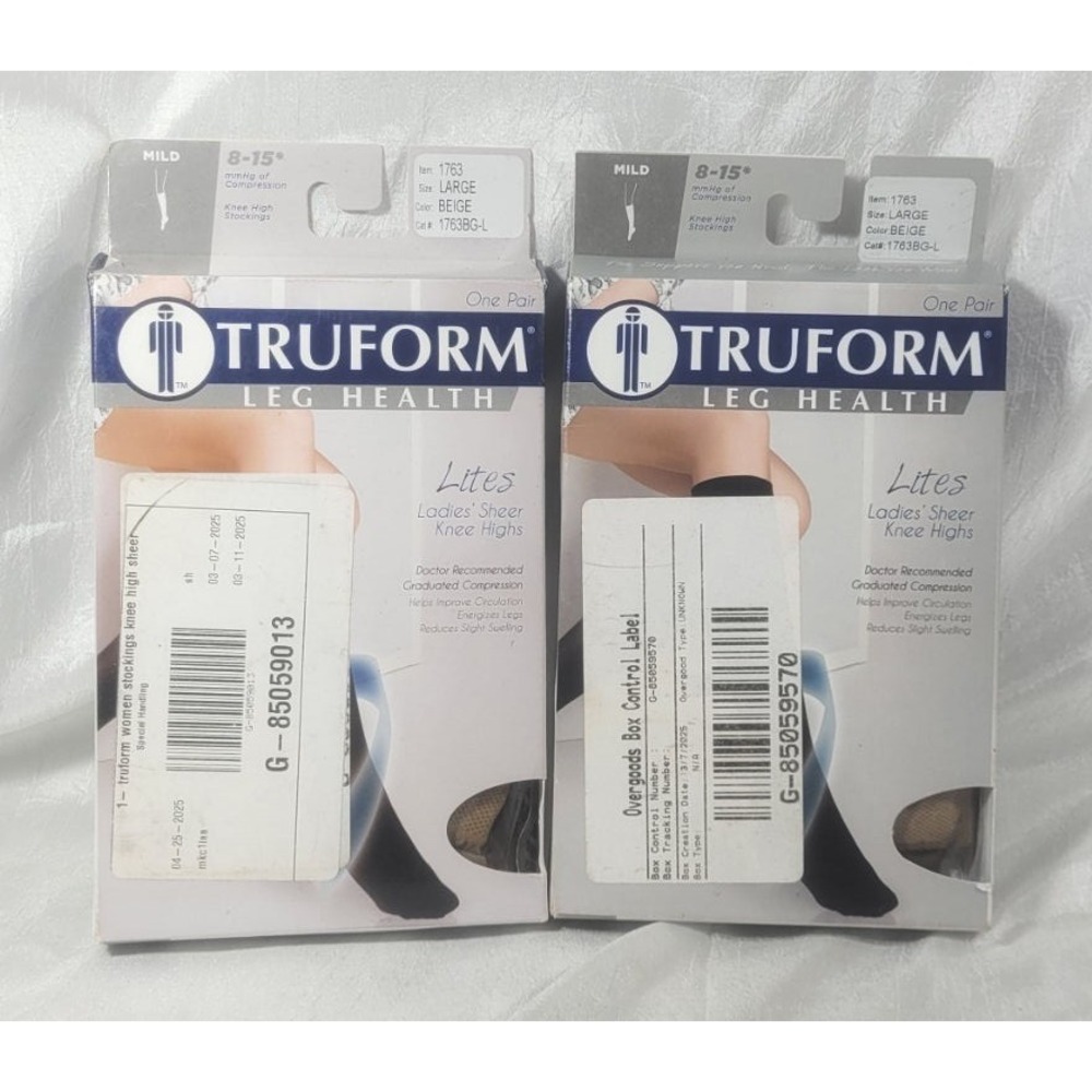 2 Pairs Truform Beige Knee High Stockings Mild 8-15mmHg #1763 - Size Large